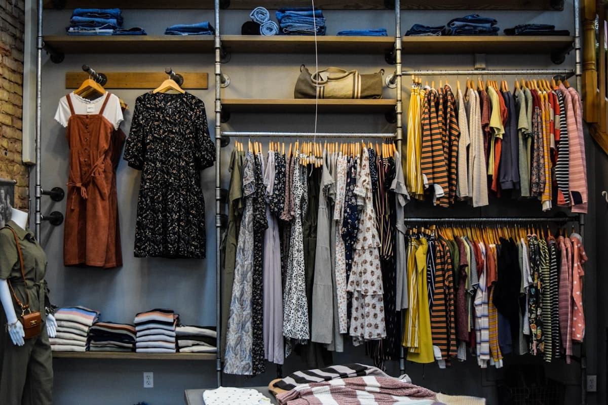 A home fitting session with a curated rail of menswear laid out for the client