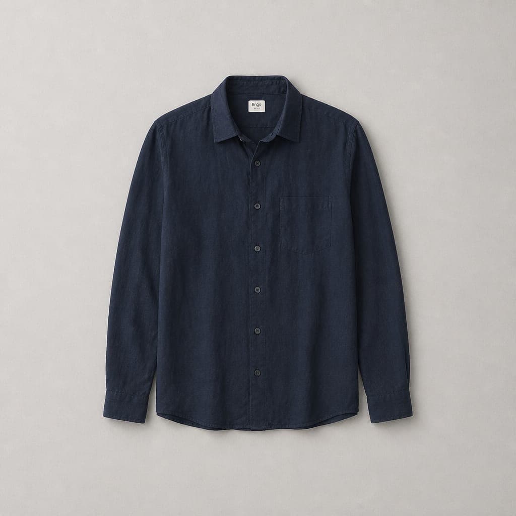 Celio Men’s Linen Long Sleeve Shirt – Dark Indigo Blue