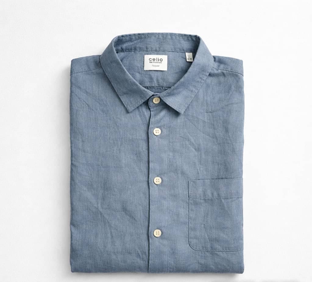 Celio Men’s Short Sleeve Linen Shirt – Light Grey