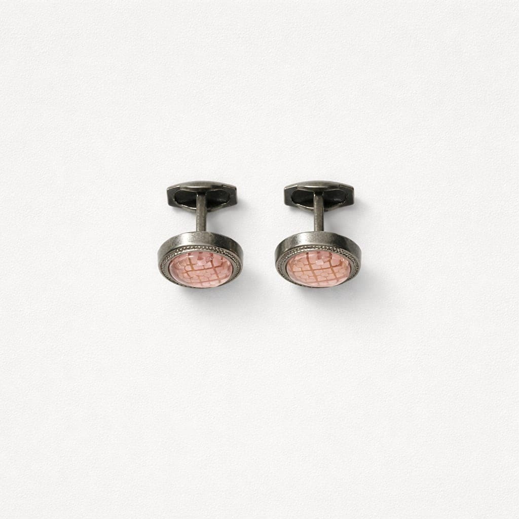 Classic Blush Pink Stone Cufflinks For Men – Antique Silver Finish