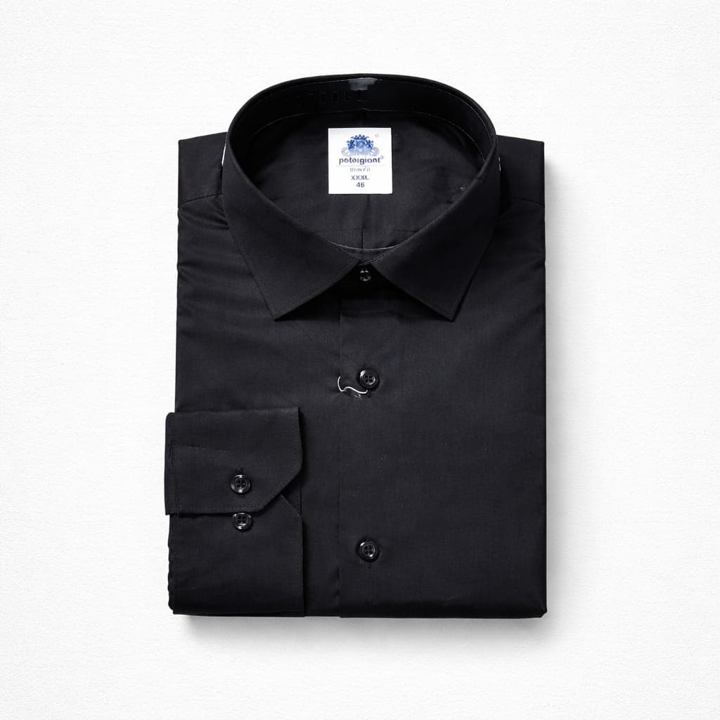 Classic Long Sleeve Plain Glossy Dress Shirt For Men – Black