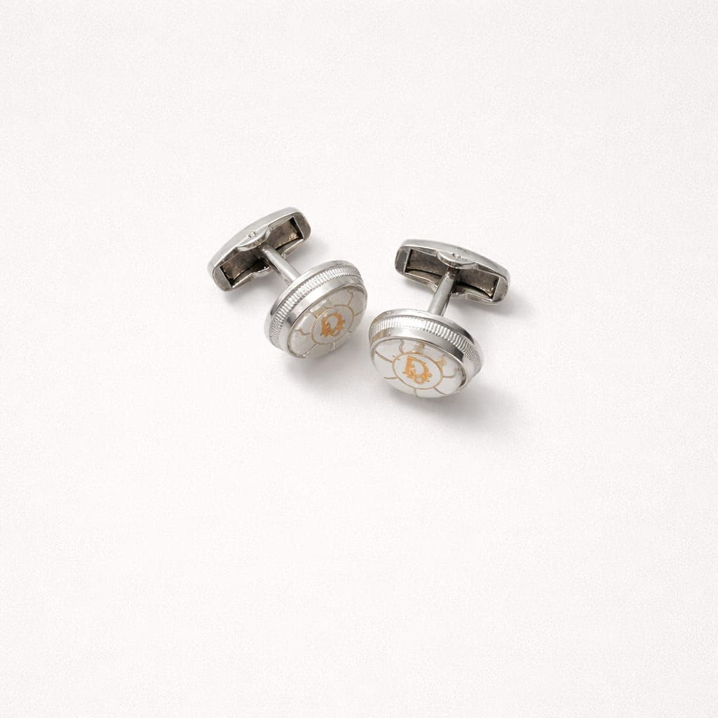 Classic White Marble Monogram Cufflinks For Men – Silver & Gold Detail