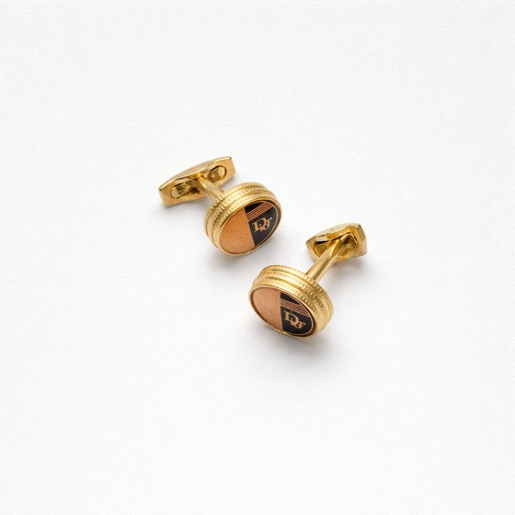 Dior Classic Gold Monogram Cufflinks For Men – Tan Brown Detail