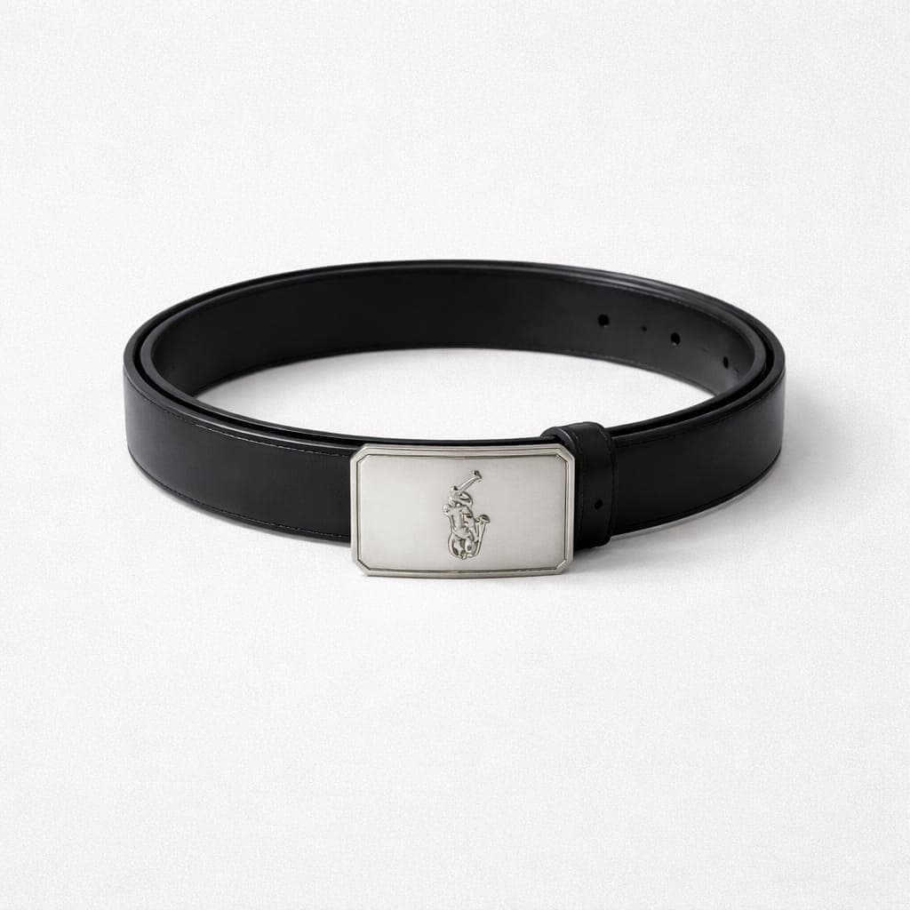 Men's Engraved Buckle Classic Leather Belt – Black