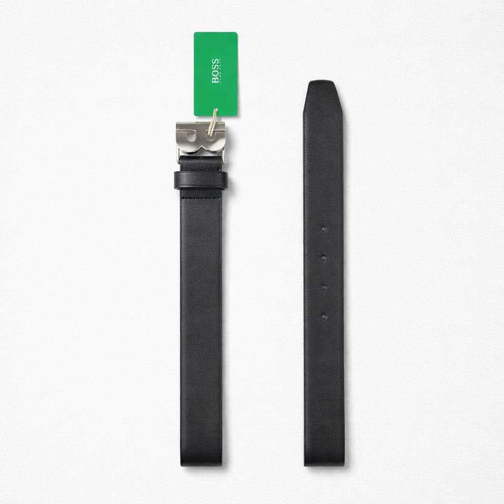 Hugo Boss Classic Leather Signature Buckle Belt – Black