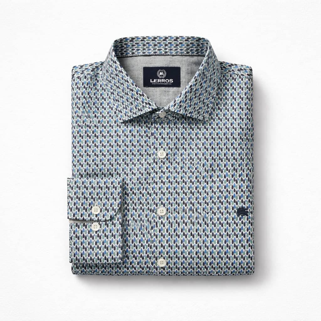 Lerros Geometric Print Multi-color Long Sleeve Dress Shirt – Blue/Teal/White
