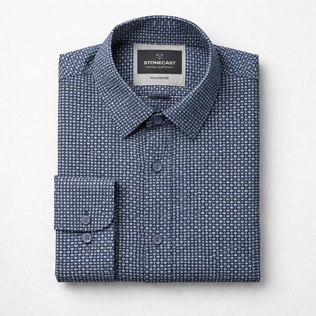 Lerros Men's Geometric Micro-Print Long Sleeve Dress Shirt – Blue/White
