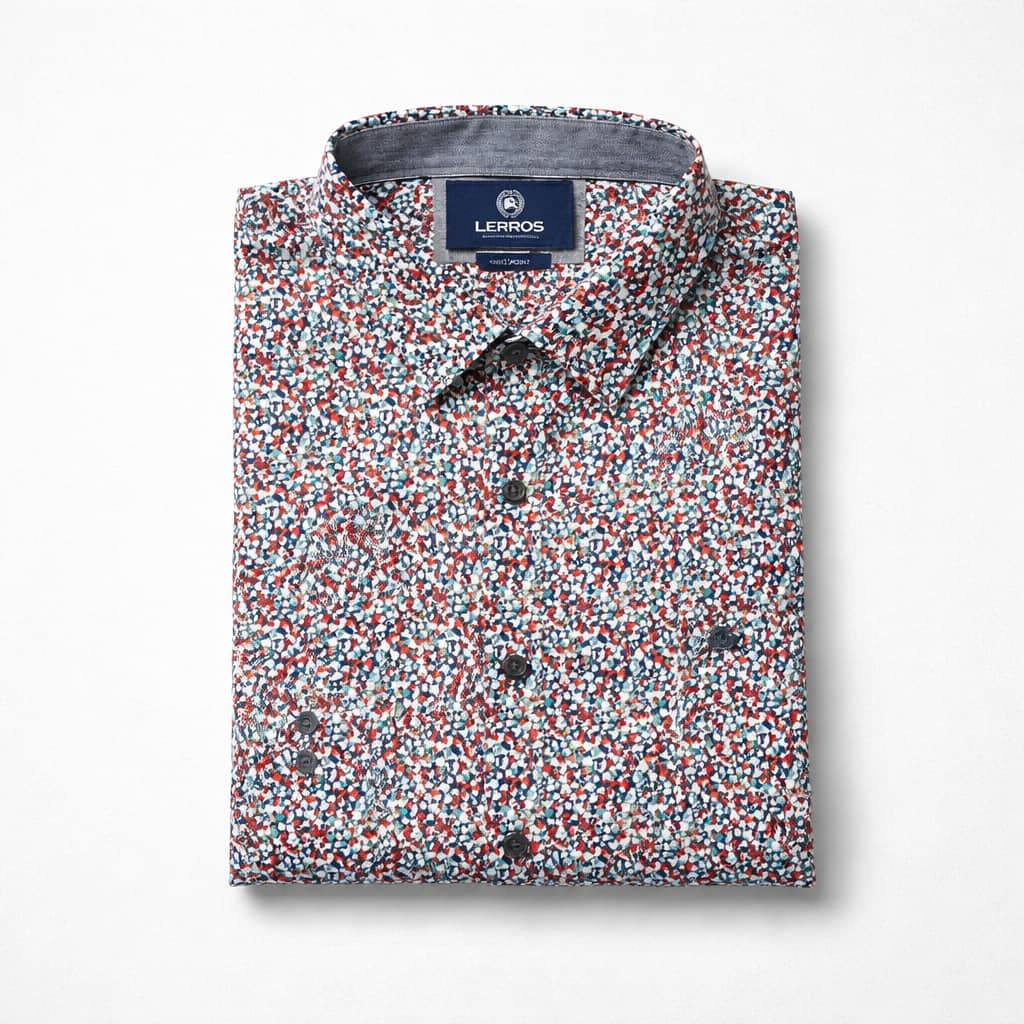 Lerros Men's Multicolor Micro-Floral Print Long Sleeve Dress Shirt – Red/Blue/White