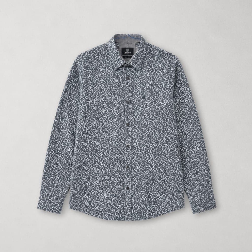 Lerros Men’s Soft Micro Print Long Sleeve Shirt – Fjord Blue