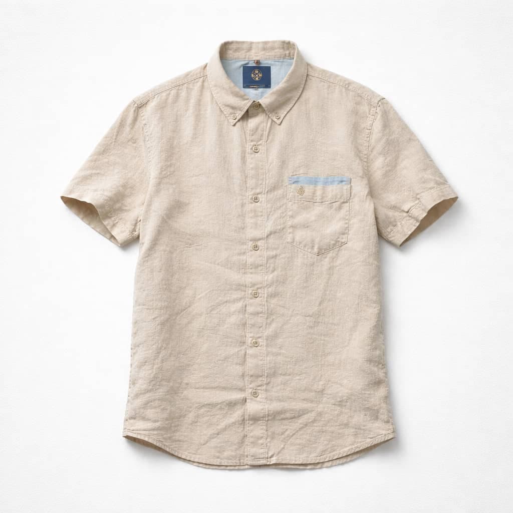 LRS Men’s Short Sleeve Contrast Pocket Shirt – Cream