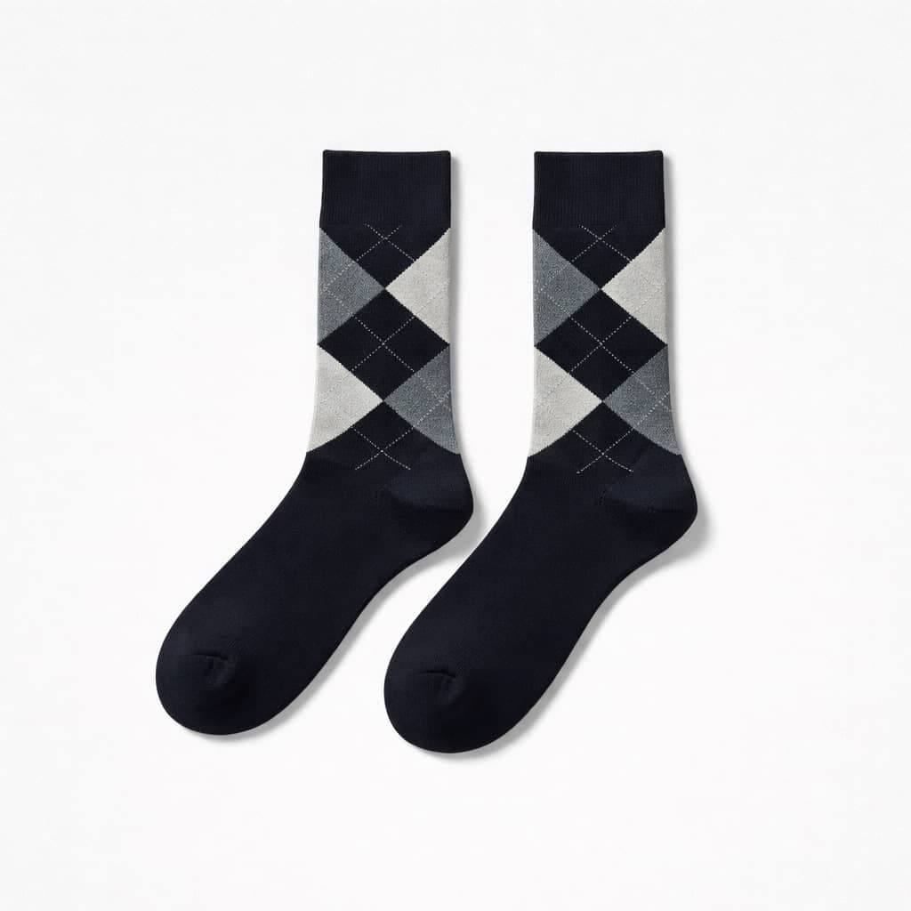 Men’s Argyle Crew Socks – Charcoal Grey/ Blue/White