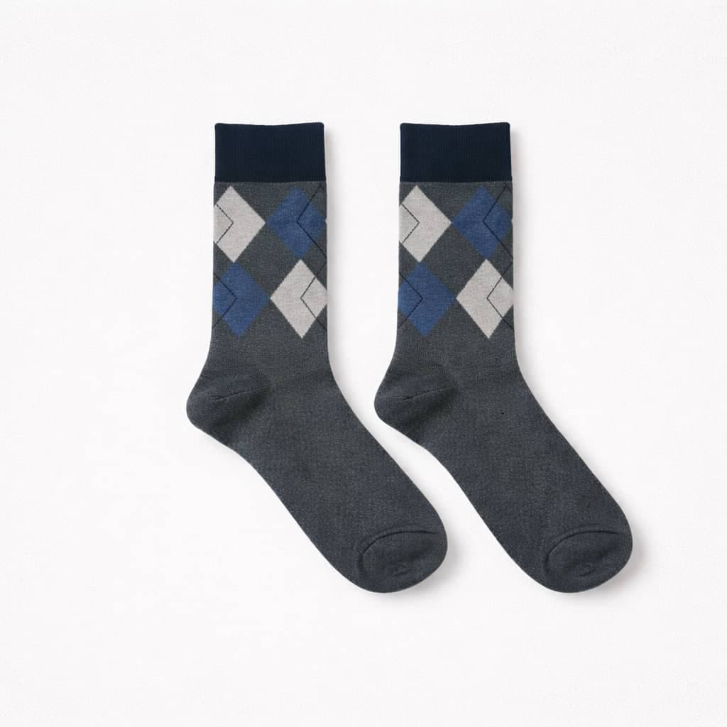 Men’s Argyle Crew Socks -Dark Grey/Blue/White