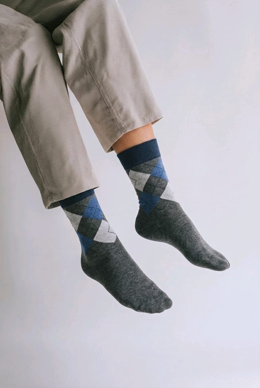 Men’s Argyle Crew Socks -Dark Grey/Blue/White