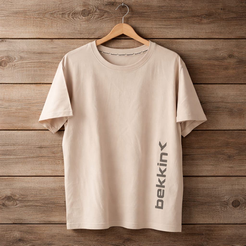 Men's Bekkin Minimalist Logo Crew Neck T-Shirt – Cream Beige