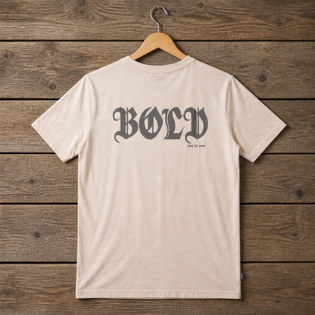 Men's "BOLD – Play the Game" Front & Back Graphic Crew Neck T-Shirt – Cream Beige