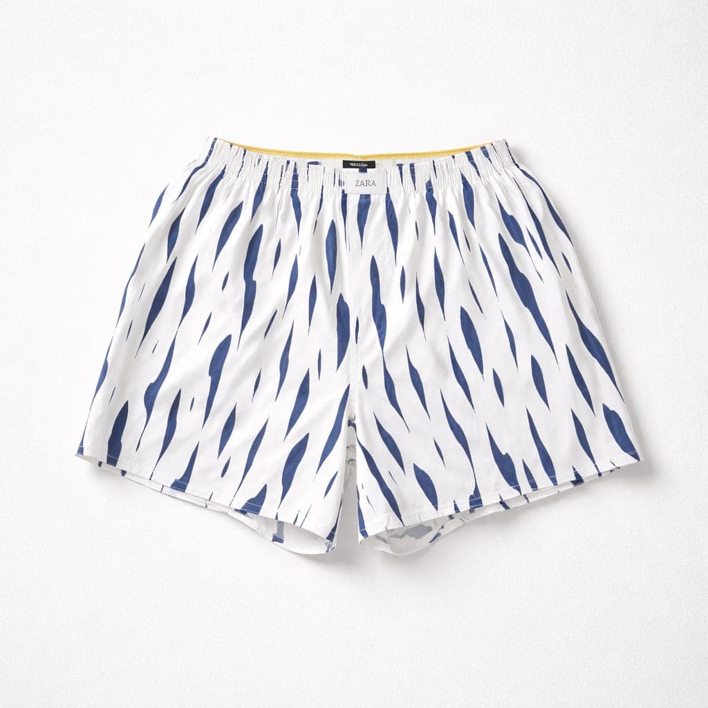 Zara Men’s Abstract Print Relaxed Boxer Shorts – White & Blue