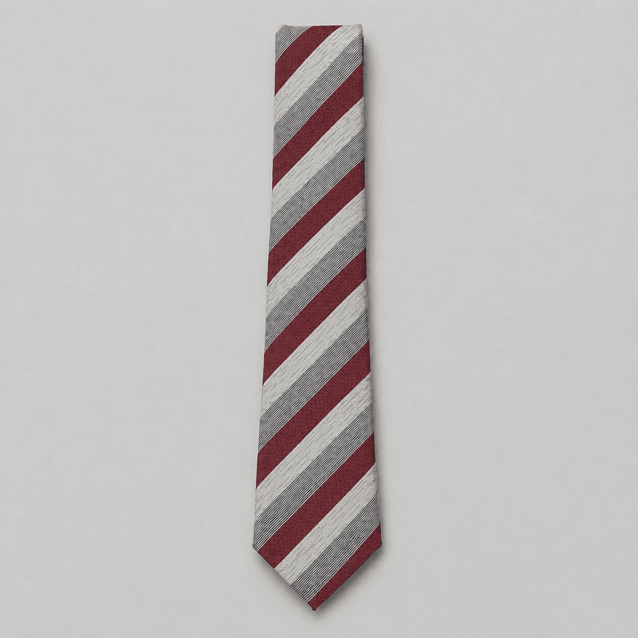 Men's Diagonal Striped Neck Tie with Matching Pocket Square – Burgundy/White/Grey