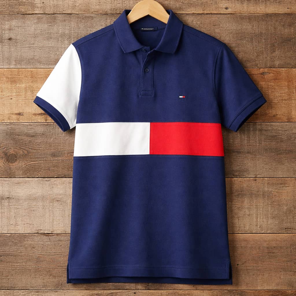 Men's Classic Color Block Polo Shirt – Navy Blue/White/Red