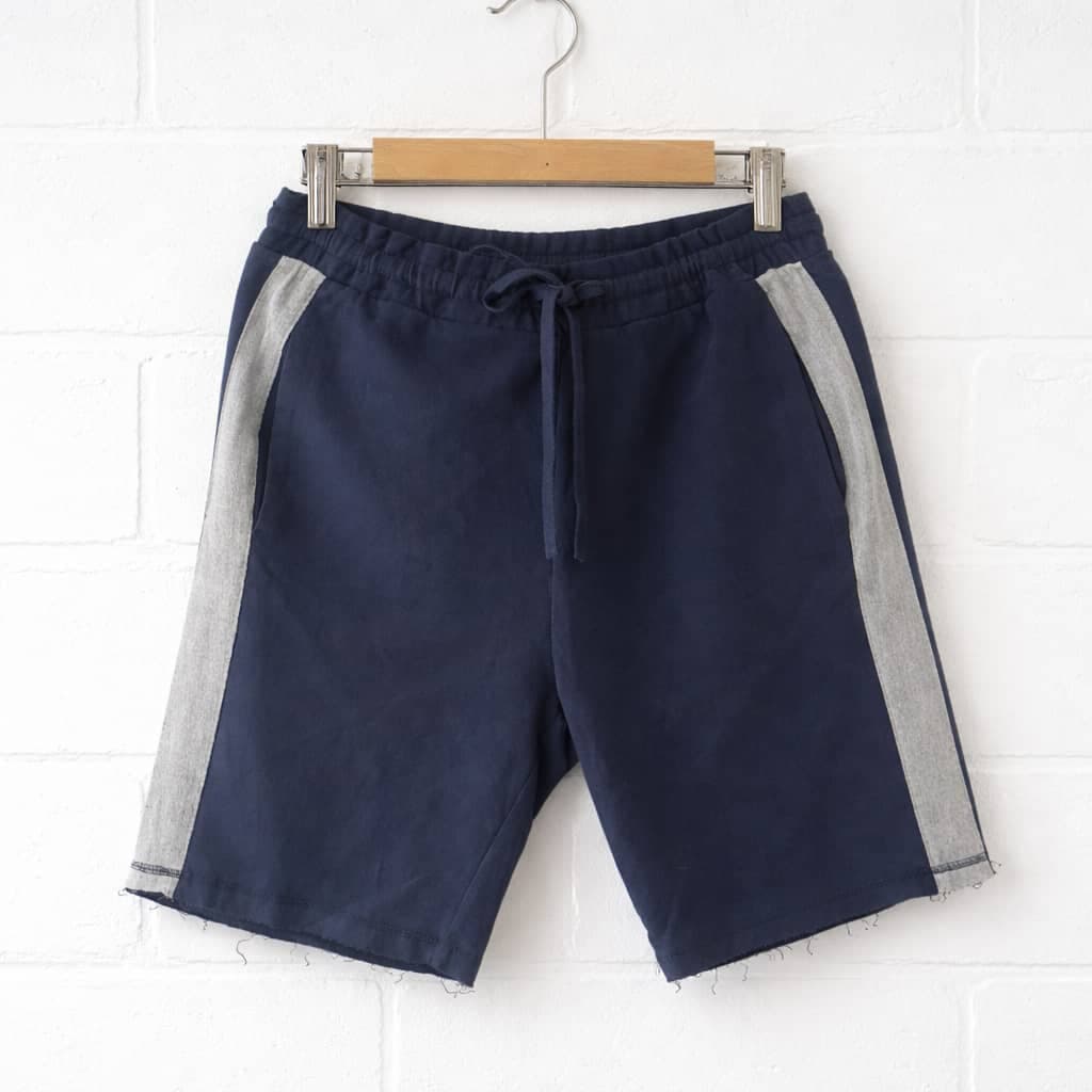 Men's Classic Contrast Panel Drawstring Rugged Jogger Shorts – Navy Blue / Ash