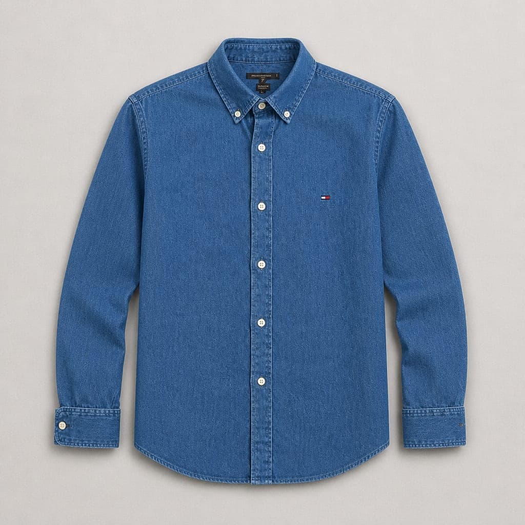 Men’s Classic Denim Button-Down Long Sleeve Shirt – Blue