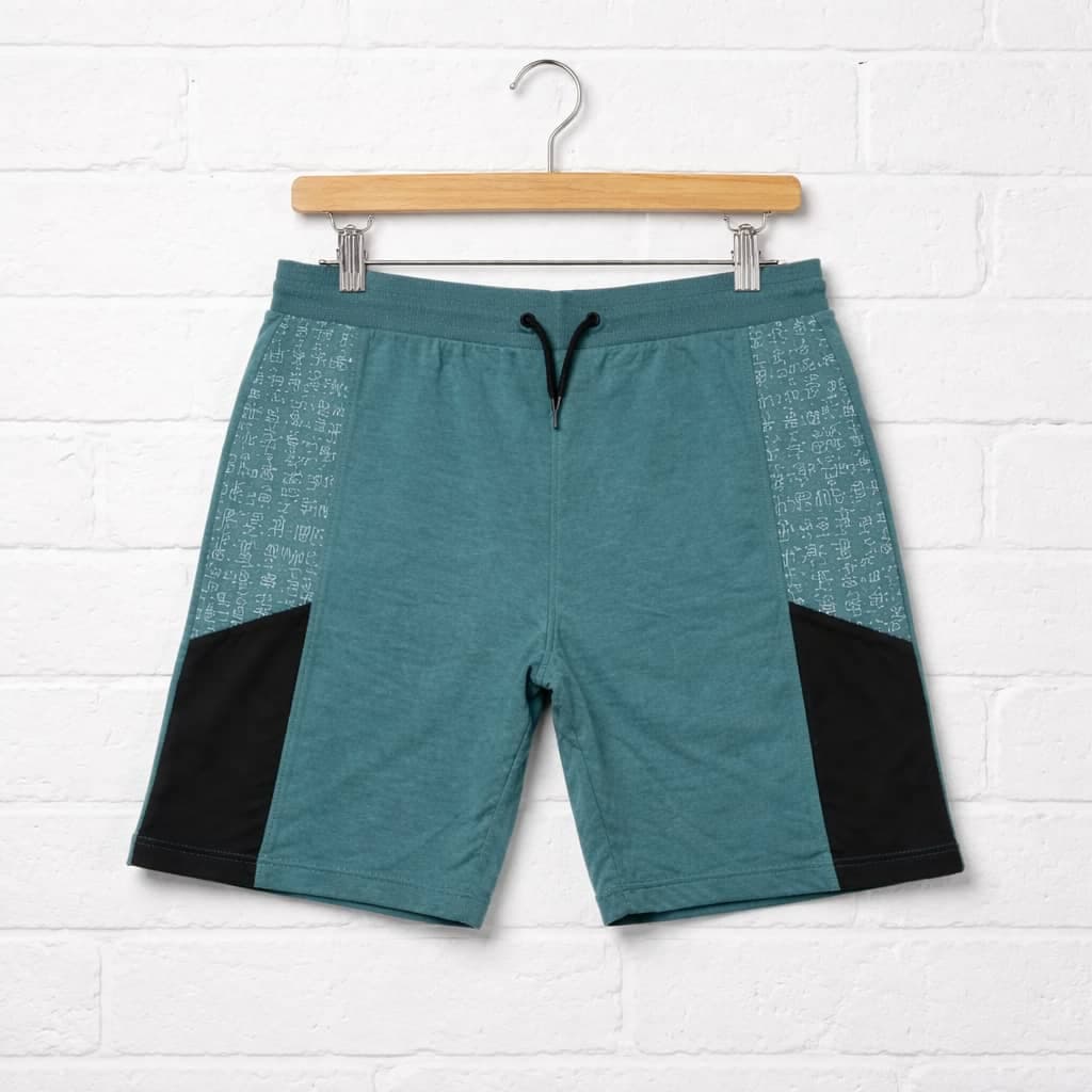 Men's Classic Graphic Panel Draw String Jogger Shorts – Teal Green