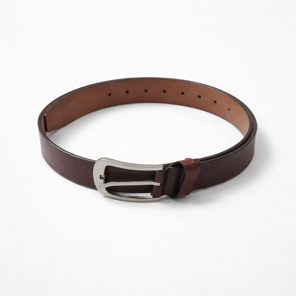 Men's Classic Leather Double Keeper Formal Buckle Belt – Brown
