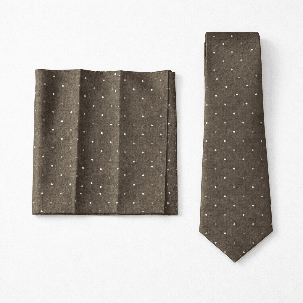 Men’s Classic Micro Dot Tie & Pocket Square – Olive Brown