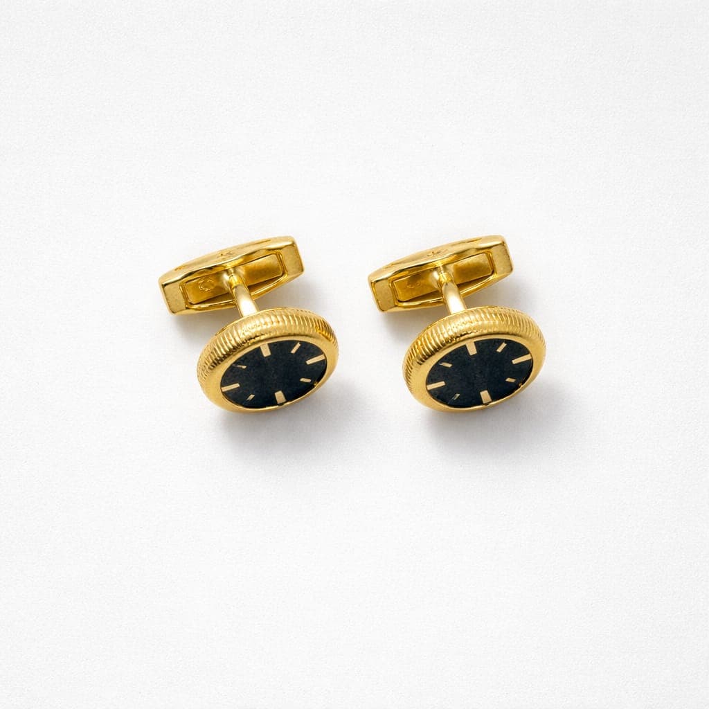 Men’s Classic Oval Cufflinks With Black Enamel Center – Gold-Tone