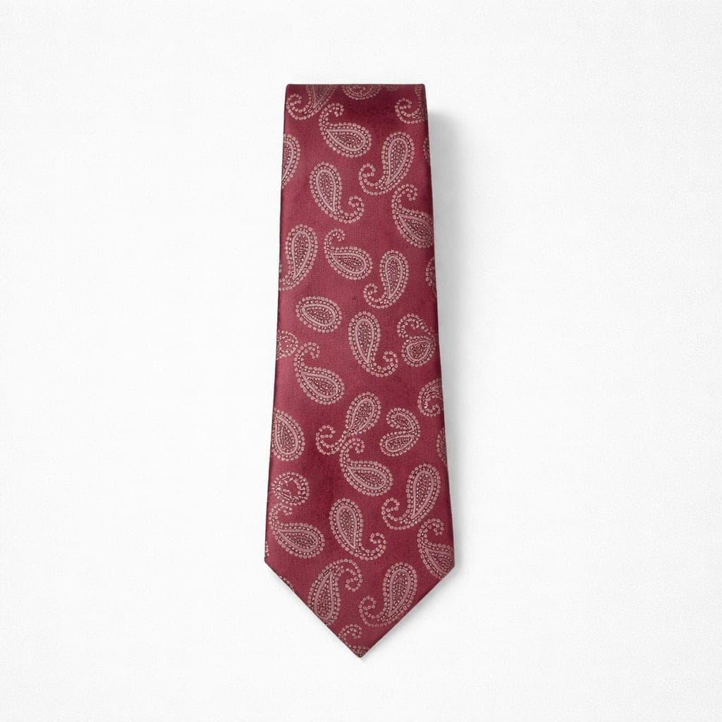 Men’s Classic Paisley Tie & Pocket Square Set – Rose Red/White