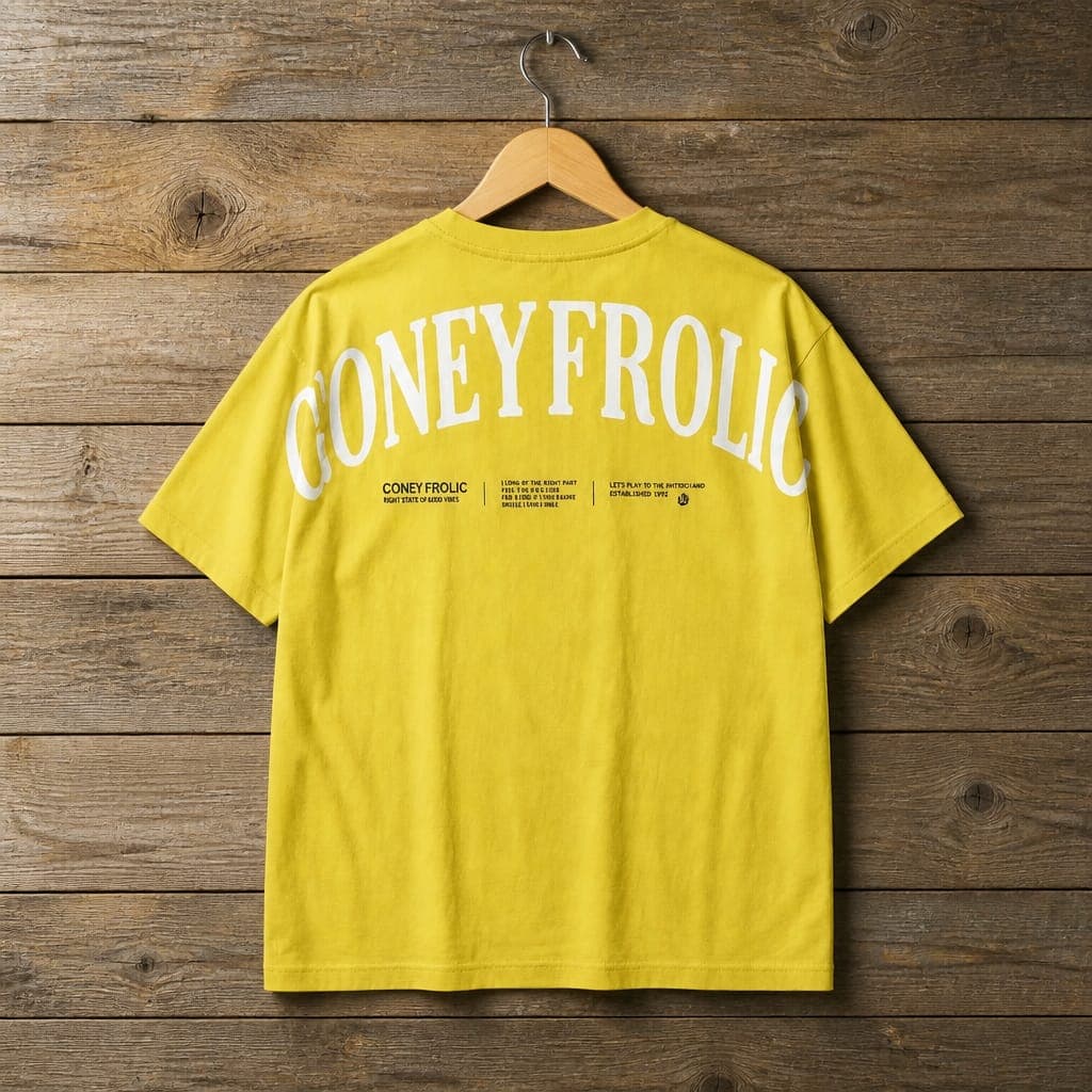 Men's Coney Frolic Oversized Graphic Print Crew Neck T-Shirt – Bright Yellow