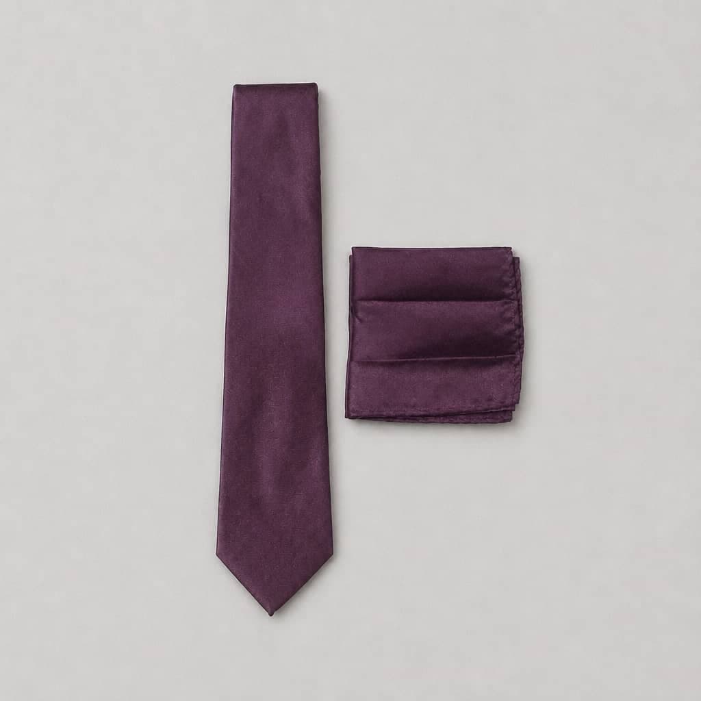 Men's Satin Neck Tie with Matching Pocket Square – Dark Purple