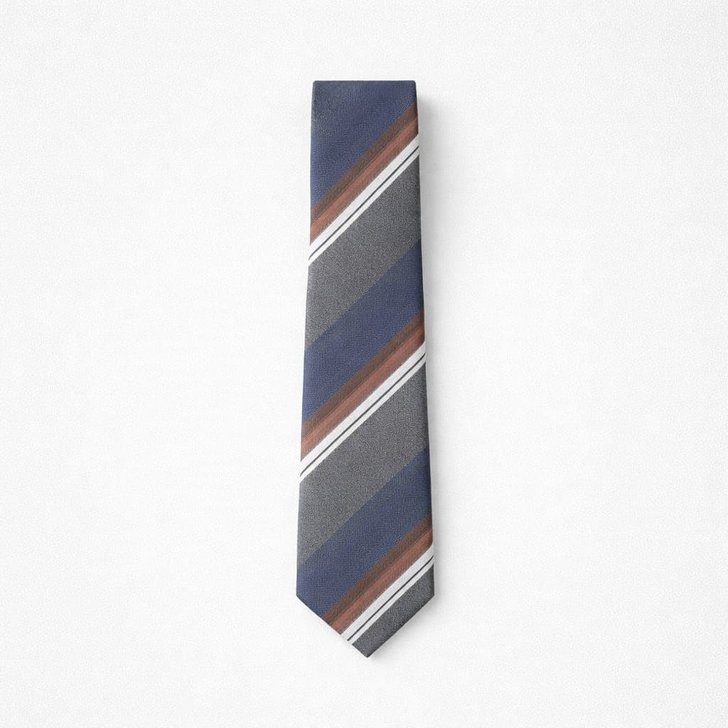 Men’s Diagonal Stripe Tie- Navy Blue/Charcoal Gray/Brown/White