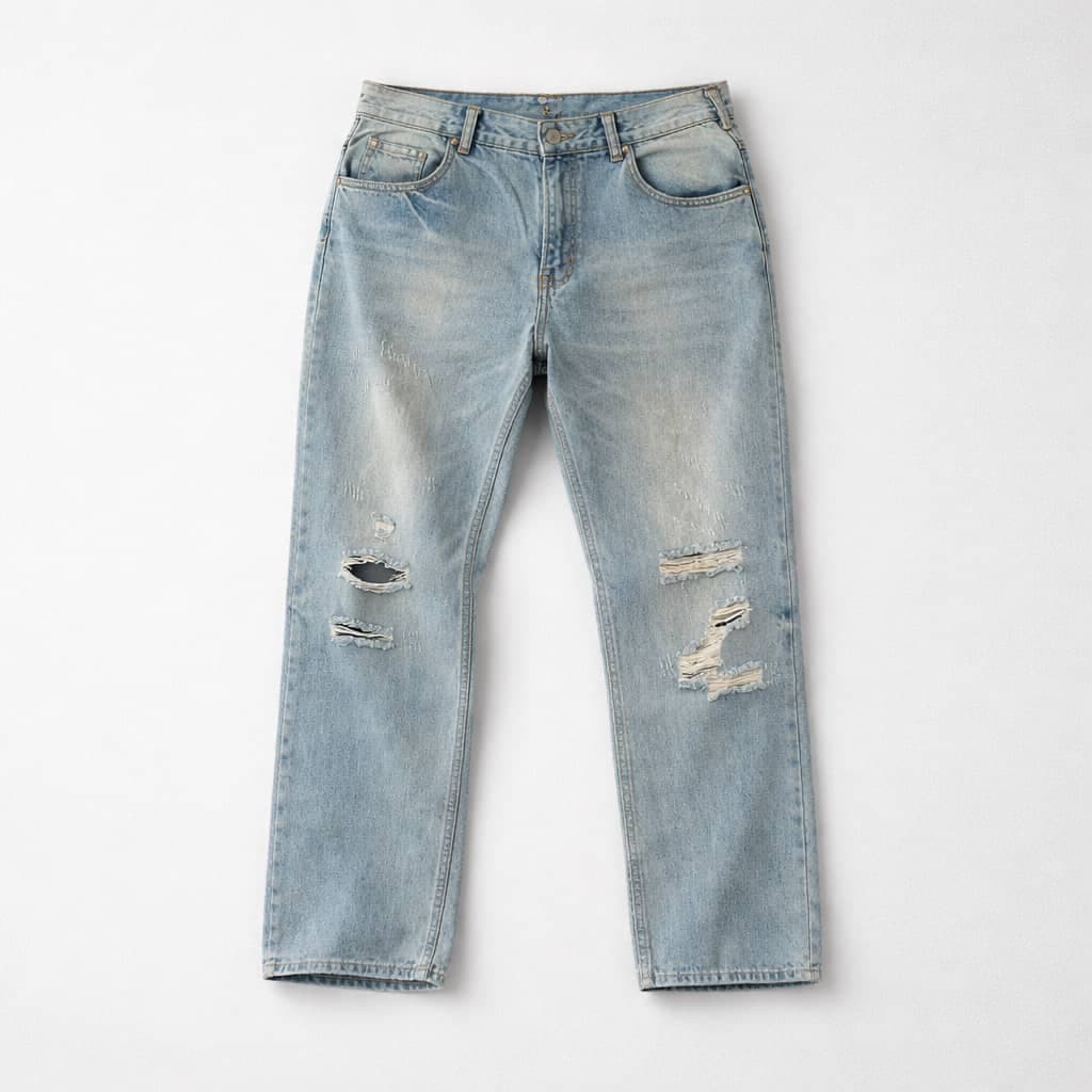 Men's Distressed Denim Jeans – Light Blue Wash