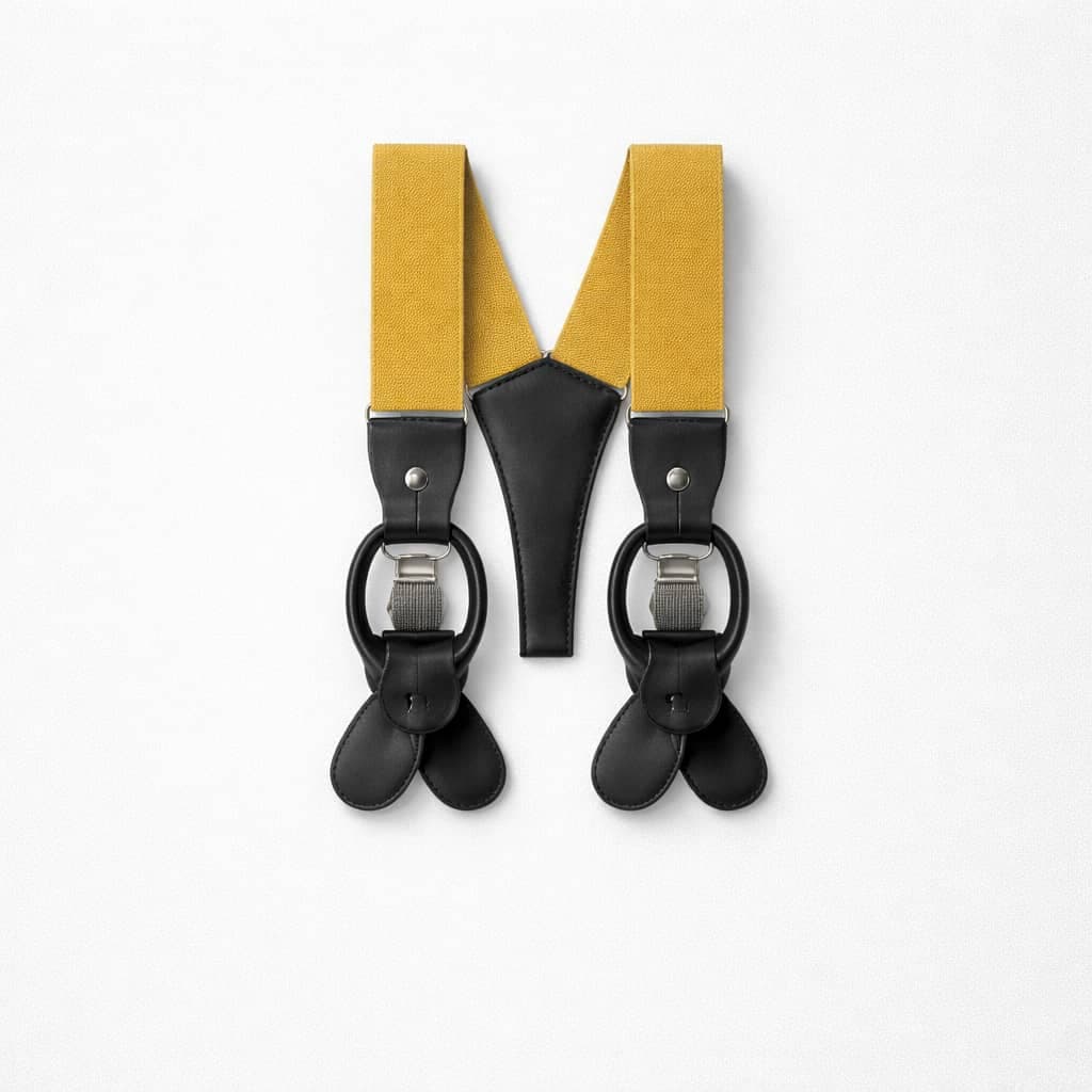 Men’s Elastic Button Leather Tabs /Ring Hardware Suspenders – Mustard Yellow