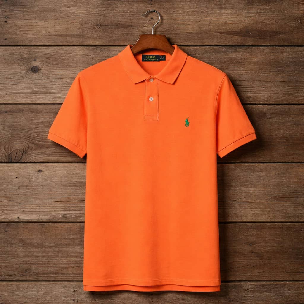 Men's Pique Embroidered Short Sleeve Polo Shirt – Orange