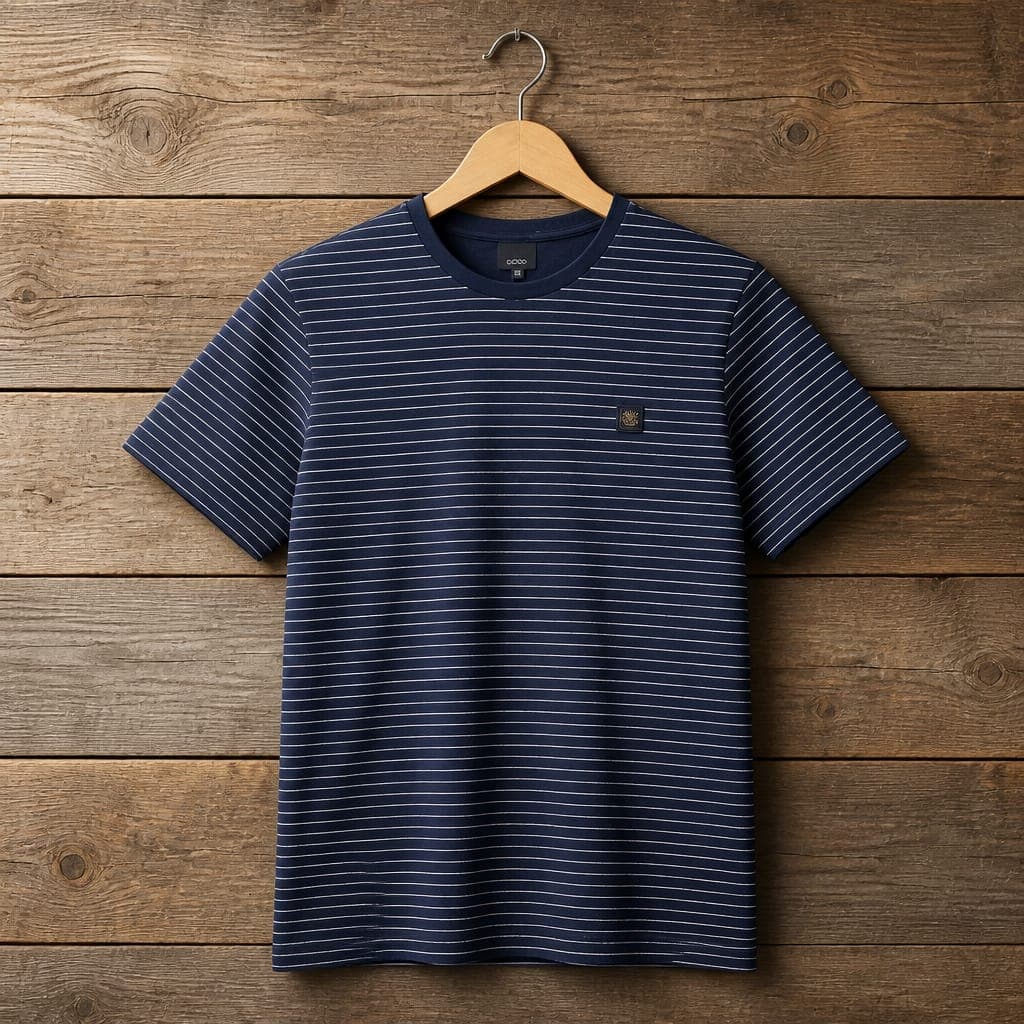 Men's Fine Stripe Crew Neck T-Shirt – Navy Blue