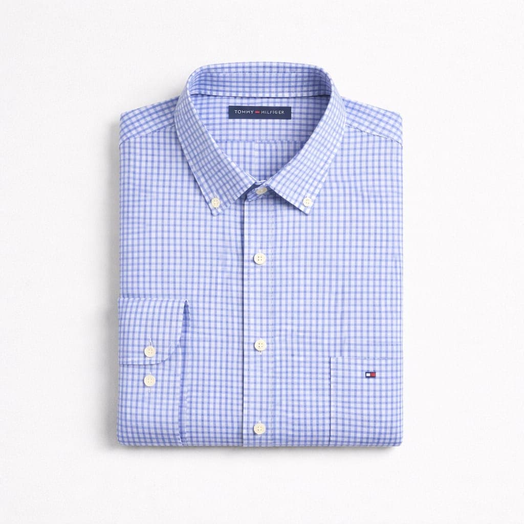 Men's Gingham Long Sleeve Premium Shirt – Blue/White