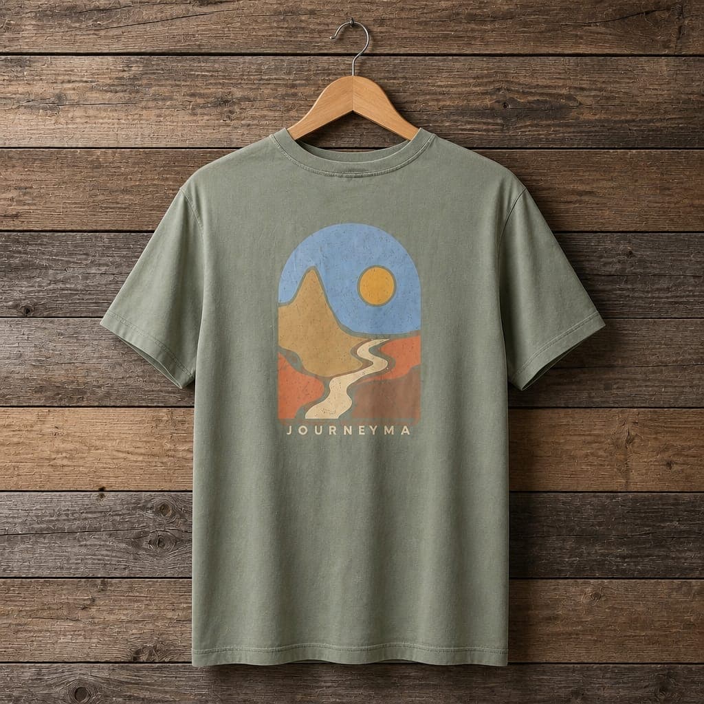Men's "Journey" Landscape Graphic Front & Back Crew Neck T-Shirt – Olive Green
