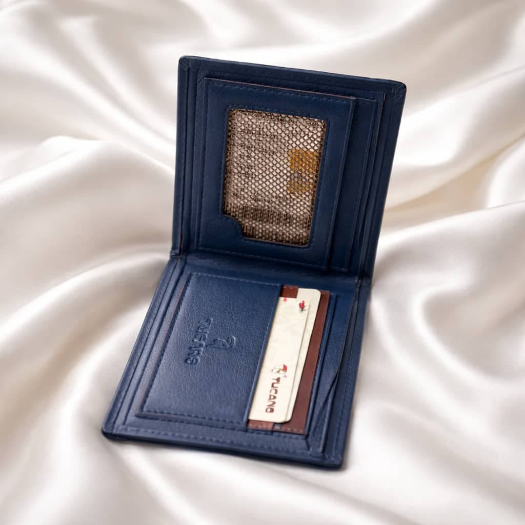 Men's Leather Bi-fold/Slim Wallet – Blue
