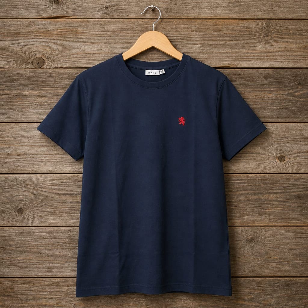 Men’s Minimal Embroidered Crest T-Shirt – Navy Blue