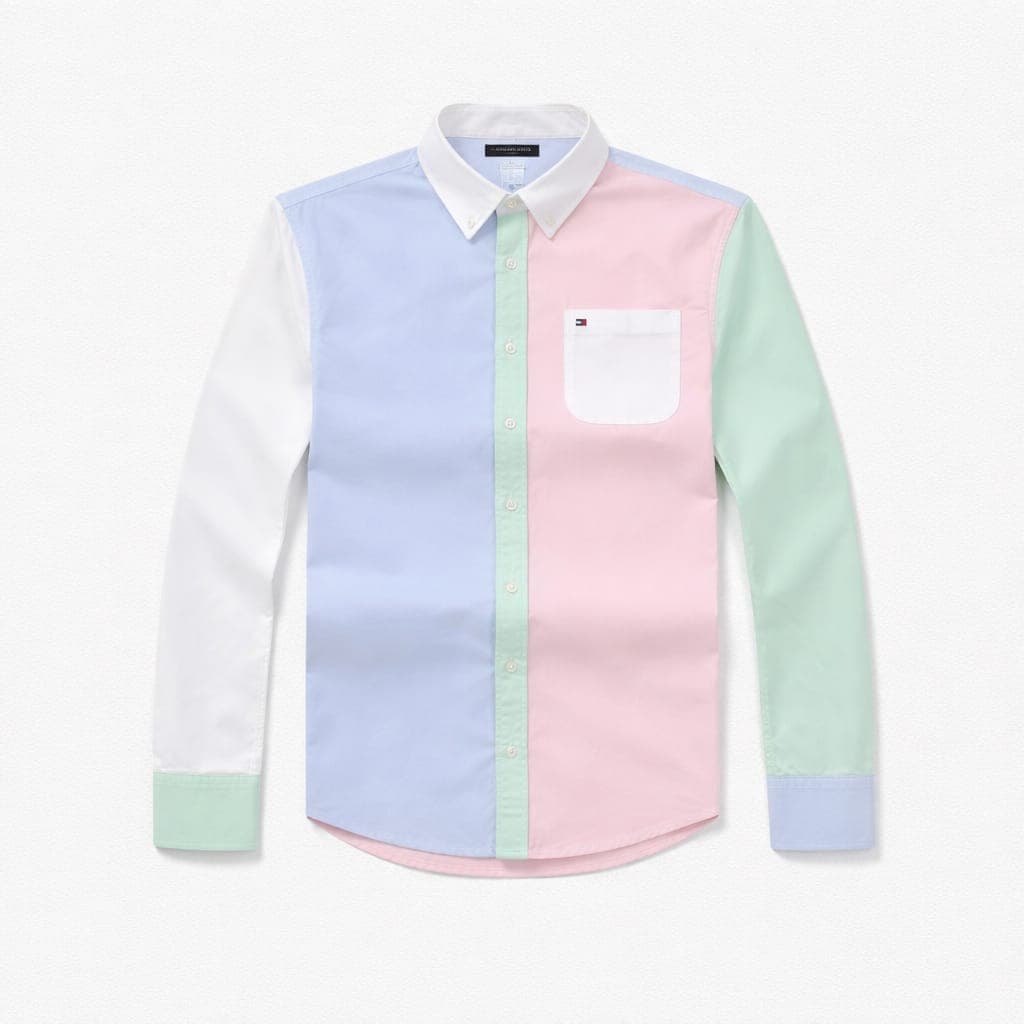 Men's Multi- Color Block Oxford Long Sleeve Shirt – Blue/Pink/ Green/White