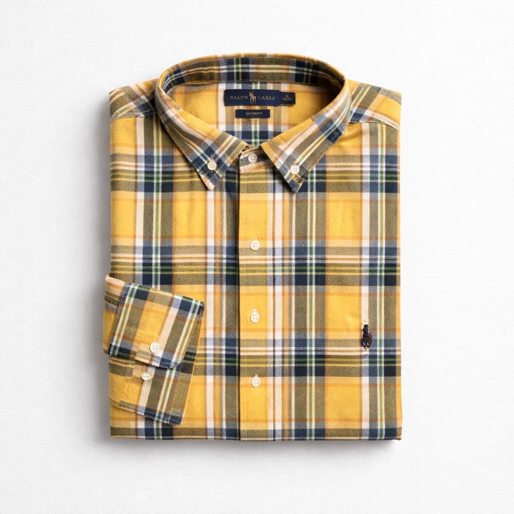 Men's Premium Plaid Long Sleeve Shirt – Mustard/Navy