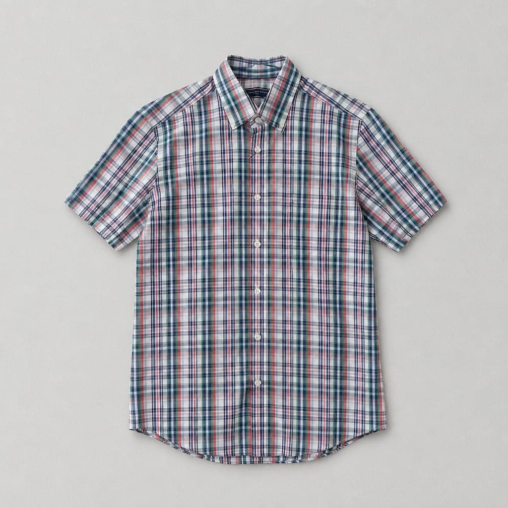 Men’s Multicolor Plaid Short Sleeve Shirt – Red/Navy blue/ Green