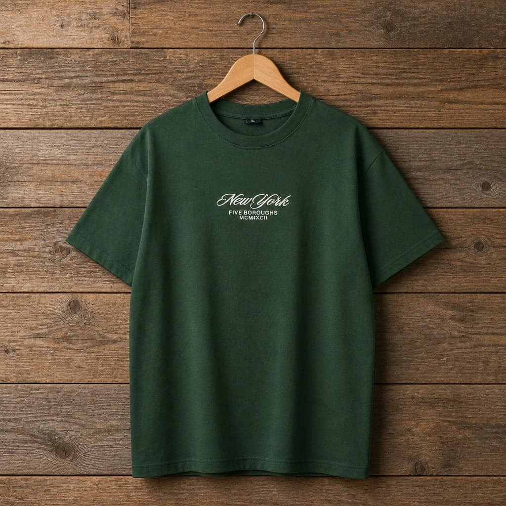Men's New York Embroidered Crew Neck T-Shirt – Forest Green