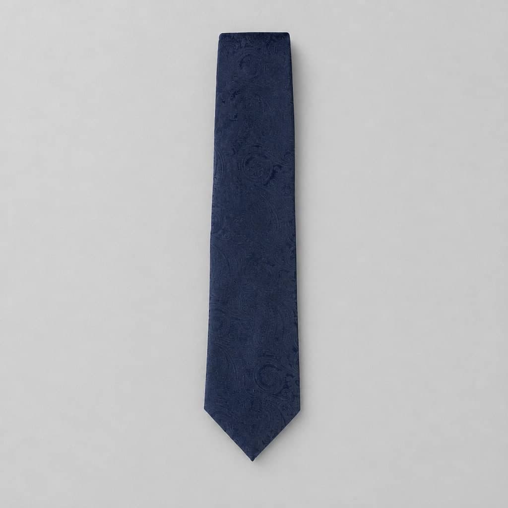Men's Paisley Neck Tie with Matching Pocket Square – Navy Blue
