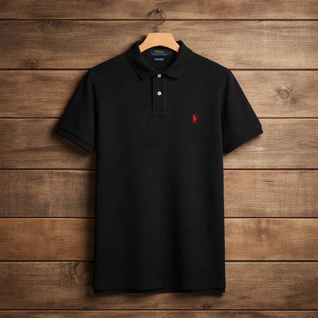 Men's Pique Embroidered Short Sleeve Polo Shirt – Black