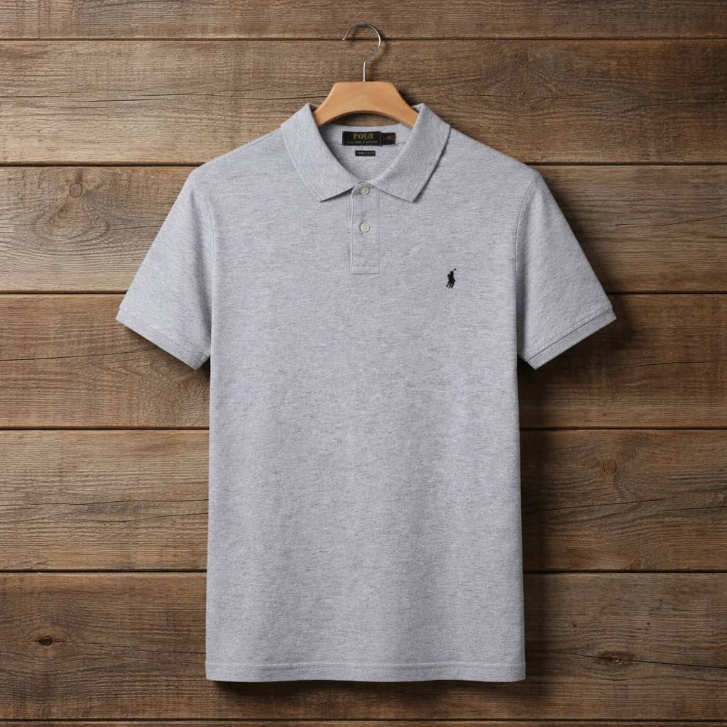 Men's Pique Embroidered Short Sleeve Polo Shirt – Light Grey