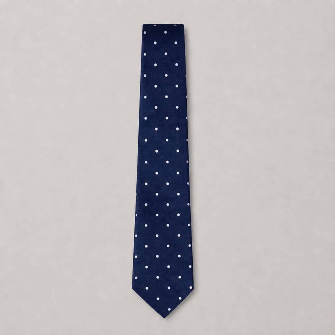 Men's Polka Dot Neck Tie with Matching Pocket Square – Navy Blue