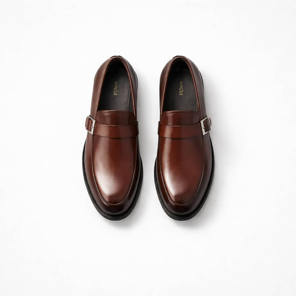 Men's Premium Chestnut Single Monk-Strap Leather Loafers – Brown