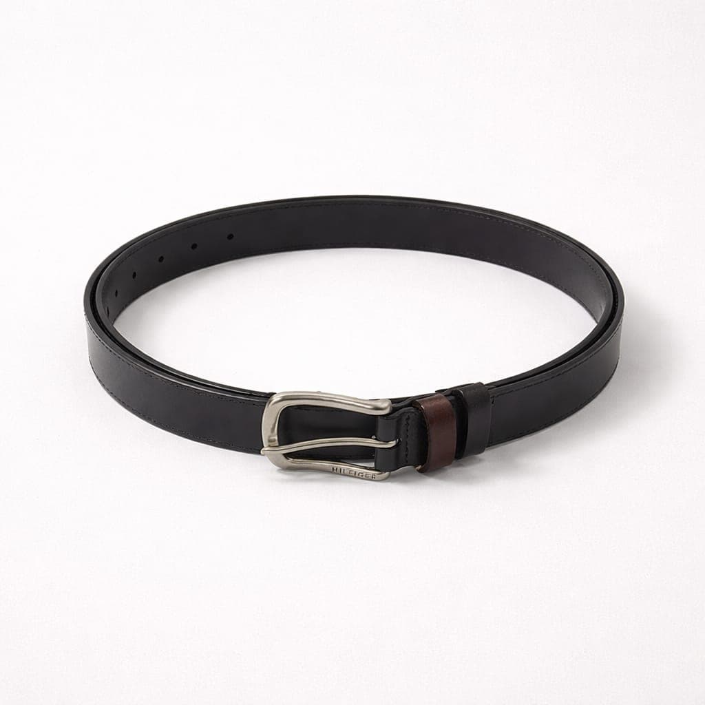 Men's Premium Contrast Keeper Loop Buckle Belt – Black